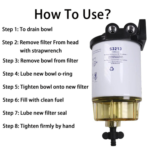 Instruction steps for Fuel Filter Water Separator Direct Fit Replacement For Marine Outboard Mercury