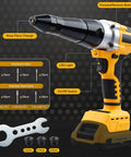 Heavy Duty Cordless Rivet Gun With 2698lb Pulling Power Fits Aluminum And Steel Fasteners For Auto Repair And Metal Projects, Includes LED Light and Brushless Motor Tech. shown with 3.2mm, 4.0mm, 4.8mm nozzles