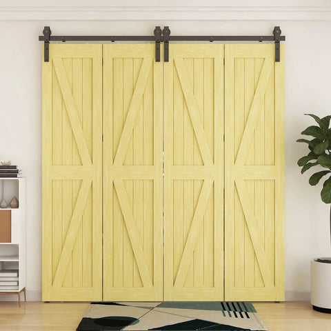 Heavy Duty Bi Folding Sliding Barn Door Hardware Kit With 6.6 Foot Track System For Up To 19 Inches Wide Four Door Openings