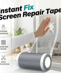 Heavy Duty Window and Door Screen Repair Patch Kit with Self Adhesive Fiberglass Mesh, roll being applied to screen tear