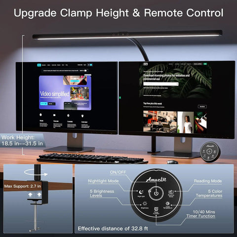 31.5 Inch Wide Gesture Sensor Desk Lamp For Home Office And Multi Monitor Setups Eye Caring 24W LED Light Bar Black on desk