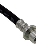 Close-up view of a front driver side brake hydraulic hose for select Acura and Honda models, showcasing the plug-and-play replacement