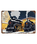 Retro Old School Winter Steam Train Station Tin Sign Metal Wall Decor Plaque For Home Cabin Living Room Entryway 8x12 Inch Locomotive