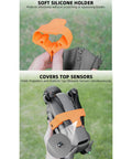 Propeller Holder And Blade Guard For Mavic 4 Pro Drone with orange silicone strap securing the blades and covering top sensors.