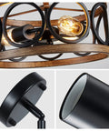 Semi Flush Mount Ceiling Light Fixture With 3 Lights, Open Drum Frame, Dope Modern Rustic Farmhouse Style, Black And Wood Grain Finish