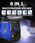 Six In One 250 Amp MIG Welder Workhorse For Aluminum And Steel Dual Voltage 110 And 220 Volt Portable Welding Machine displayed