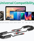 Coiled USB C Car Cable 2 Pack Fast Charging Type C To USB C for iPhone and Samsung devices with universal compatibility display.
