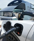 Plug Right In With This Boss Level NACS To CCS Adapter connecting to electric vehicle charging ports.