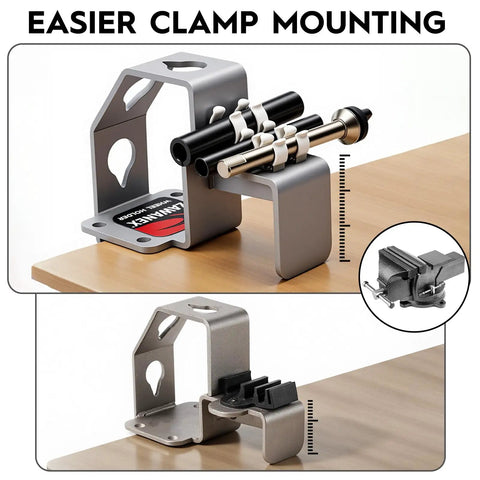 Heavy Duty Bicycle Wheel Holder And Tire Repair Stand with clamp mount, shown with three position angles for thru axle quick release.