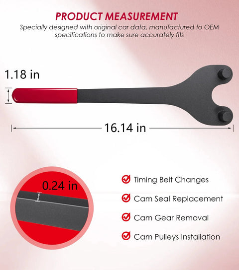 Yoursme cam pulley holder camshaft tool with red grip and gray forked head, about 16.14 inches long