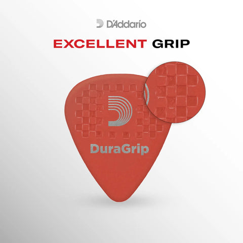 Extra Heavy 1.5mm Duralin Guitar Picks 10 Pack For Precision Playing, Sharp Articulate Tone, Superior Grip, Durable And Abrasion Resistant Perfect For Metal Shredding, Studio Sessions, And Live Gigs. red DuraGrip pick close-up