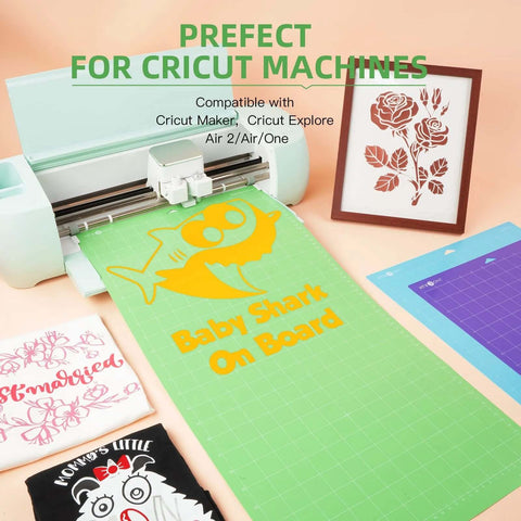 HTVRONT standard grip cutting mats, 3-pack, 12x24, Cricut-compatible; green mat with yellow Baby Shark On Board text