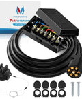 7 Way Trailer Cord 8 Ft With Junction Box Heavy Duty Waterproof Copper Blade Molded Plug For Secure Easy Wire Connections And Tidy Trailer Wiring Harness, black kit
