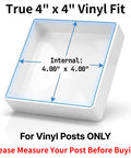 Snug As A Bug 4X4 Vinyl Fence Post Caps Set Of Six White design showing internal measurements for true 4" x 4" vinyl fit.
