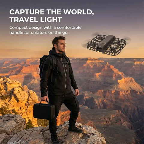 Man holding hard case for Hover Air X1 self-flying camera drone gear rugged carry case with soft microfiber interior storage bag