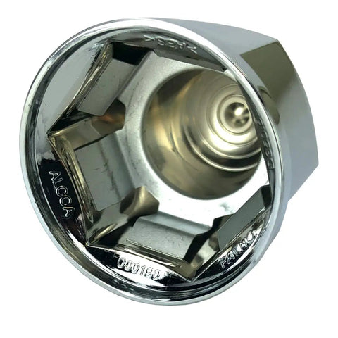 Upgrade Your Street Rig With This 10 Pack Of Durable Chrome Hex Flange Lug Nut Caps Featuring 1 1/16 Inch Push On Fitment and detailed hex design.