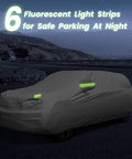 Waterproof SUV Car Cover for All Weather with fluorescent light strips shown in night setting