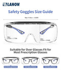 Over Glasses Safety Goggles With Anti Fog Lenses ANSI Z87 1 Certified Scratch Resistant Side Shield Protection size guide image