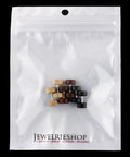 Natural Wood Fake Plugs Cheater Earrings 8 To 10mm 17G in a sealed bag with stainless steel stud backing, hypoallergenic alloy.