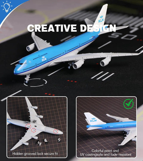 1/400 KLM 747 Model Plane - 6 Inch Display Ready With Prebuilt Landing Gear, Resin Fuselage, Die-Cast Tail And Belly, Includes Stand