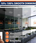 2x2 LED Panel Lights 4 Pack Dimmable 4000K 5000K 6000K CCT 40W 4958 Lumen Recessed Drop Ceiling Troffer Office Lighting Commercial Grade Energy Efficient Bright As Day in a conference room with dimming options displayed.