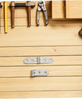 Heavy Duty Folding Table Hinges Set 12 Piece Nickel Plated 76x15x2mm for foldable tables and chairs shown on wooden surface