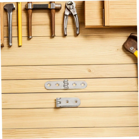 Heavy Duty Folding Table Hinges Set 12 Piece Nickel Plated 76x15x2mm for foldable tables and chairs shown on wooden surface