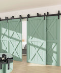 11Ft Four Doors Double Track Bypass Sliding Barn Door Hardware Kit Hardware Only No Doors Included Stainless Steel Rails For Doors Up To 2 Inches Thick Requires At Least 9 Inches Ceiling Clearance Easy Install For Modern Homes installed view
