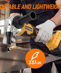 Worker using Cordless Metal Nibbler Powered By 20V Max Batteries, 18 Gauge Electric Nibbler With Assist Handle on metal sheet