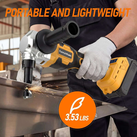 Worker using Cordless Metal Nibbler Powered By 20V Max Batteries, 18 Gauge Electric Nibbler With Assist Handle on metal sheet