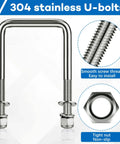 Eight Piece Set Of 304 Stainless Steel Square U Bolts With Washers And Nuts For Boat Trailers Sailboats Automobiles, close-up view