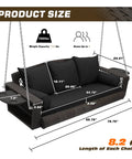 Diagram of 3 Person Porch Swing Bench Wicker Outdoor Hanging Chair For Garden Yard And Lawn Brown Rattan With Cushions And Pillow