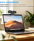 Crisp 1080P USB Webcam With Built In Mic For Smooth Video Calls And Live Stream, positioned on a laptop.