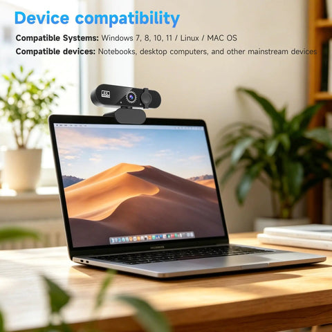 Crisp 1080P USB Webcam With Built In Mic For Smooth Video Calls And Live Stream, positioned on a laptop.