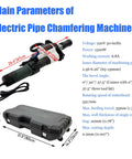Job Site Ready Electric Pipe Beveler For Straight Shooting Weld Prep With No Sweat 0 30 375 Degree Chamfer Settings And Reliable Internal Expansion System For Tough Metal Tubing At 220V with measurements and power specifications.