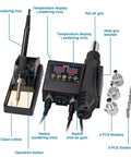 Dual Function Soldering Station With Hot Air Rework Kit 2 In 1 Digital Display Iron For Electronics Repair Portable SMD Rework Station 8898 Style Celsius And Fahrenheit Readout Auto Sleep And Easy Setup showing soldering iron, hot air gun, and accessories