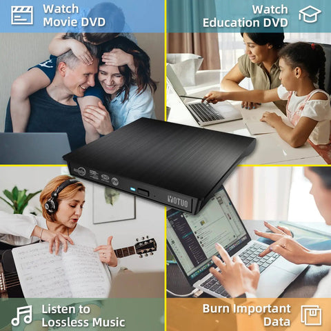 External CD DVD Drive Portable USB 3.0 And USB-C CD RW Drive For Laptop And Desktop, black slim external disc drive