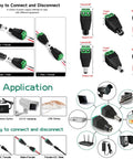 Diagram showing connectors and applications for 12V Rechargeable Lithium Battery 7800mAh With Charger And Bare Leads