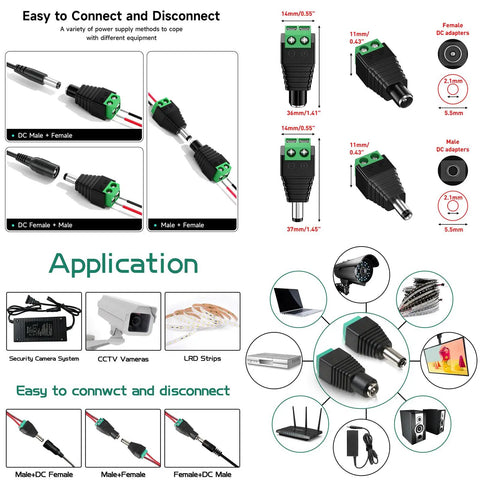 Diagram showing connectors and applications for 12V Rechargeable Lithium Battery 7800mAh With Charger And Bare Leads