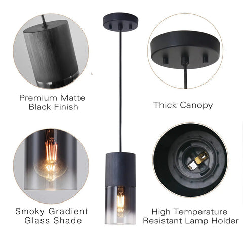 Super Cool Three Pack Black Gradient Glass Pendant Lights Adjustable Modern Industrial Fixtures showing features