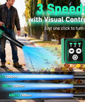 Man using Cordless Leaf Blower With Battery And Charger, 800 CFM At 300 MPH, Three Speed With Visual Panel on a leafy street