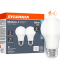Motion Sensor A19 LED Bulb For Dusk To Dawn Security Lighting, 8.5W No Fuss 60W Equivalent, frosted bulb and 2-pack box