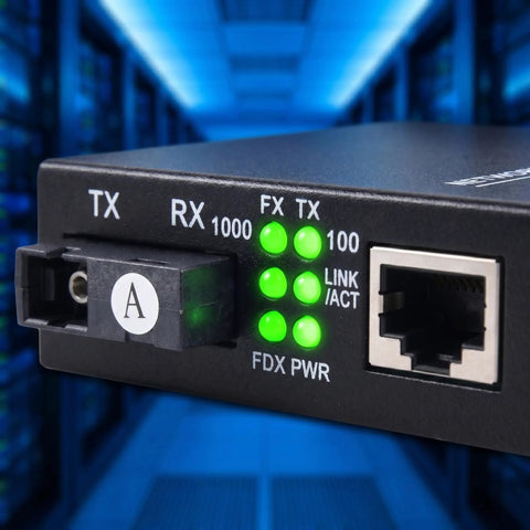 Image of Snag This Gigabit Fiber Optical Media Converter For Serious Speed Up To 3Km With Auto Negotiation On 10 100 1000Mbps And Smooth Single Mode SC Upto Connections That Totally Smash Network Lag with status lights and connections.