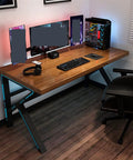 Dual Person Adjustable Standing Desk With Memory Preset Controls For Esports And Home Office with dual monitors and gaming setup.