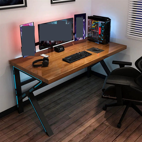 Dual Person Adjustable Standing Desk With Memory Preset Controls For Esports And Home Office with dual monitors and gaming setup.