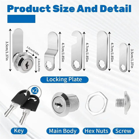Three Pack Cam Lock Set For Letterbox Cabinet Door Mailbox Cupboard Locker With Adjustable Clamp Frame For Flat Glass Panels