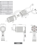 Technical diagram of Dope Sensored Brushless RC Car Motor 1650KV For 3-8S LiPo, showing dimensions and specifications.