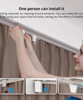 No Sweat Install Zigbee Smart Curtain Motor And Heavy Duty Electric Curtain Driver being installed on curtain rail by a user.