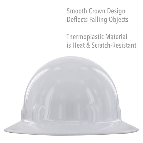 Supereight Thermoplastic Full Brim Hard Hat With 8 Point Ratchet Suspension White Safety Helmet smooth crown design