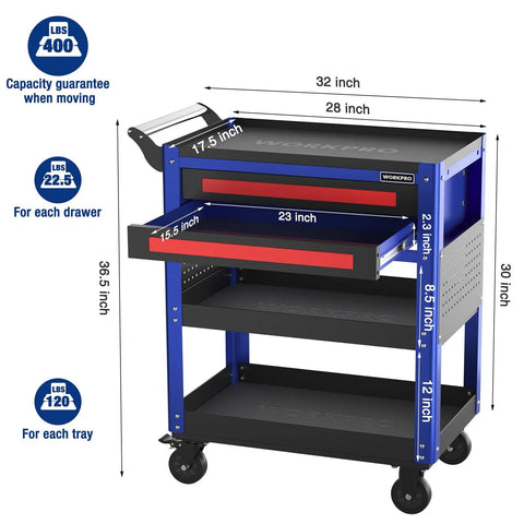Beefed Up Heavy Duty 28 Inch 2 Drawer Rolling Tool Cart With Locking System And Large Rubber Wheels Steel Utility Cart For Mechanic Garage Shop 400 Lb Capacity Sturdy Storage And Easy Mobility with measurements